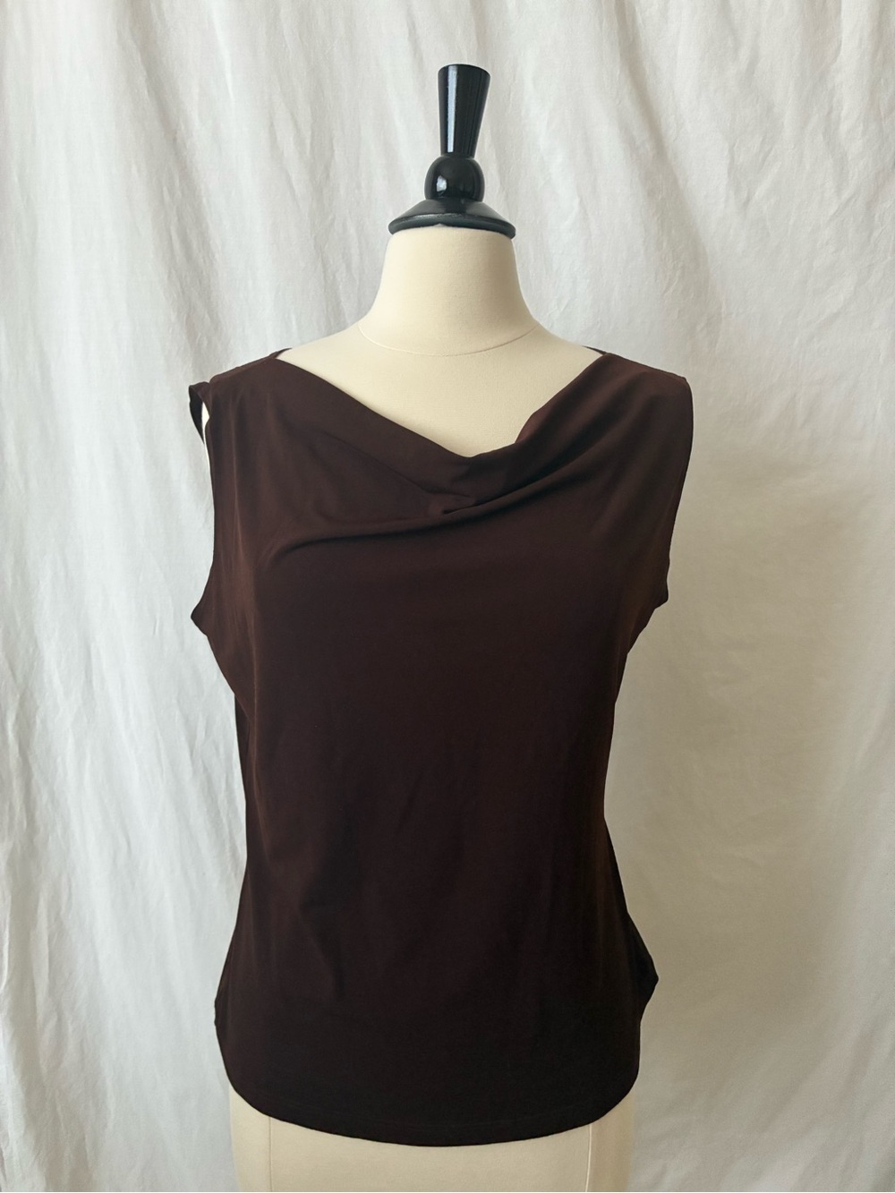 Sleeveless vintage  Cowl Neck Women's Top - Dark Brown